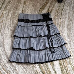 Tiered Ruffle Skirt with Lace Trim - Black and Light Gray